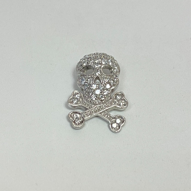 Silver pendant, 925 skull with CZ, Stamped 925