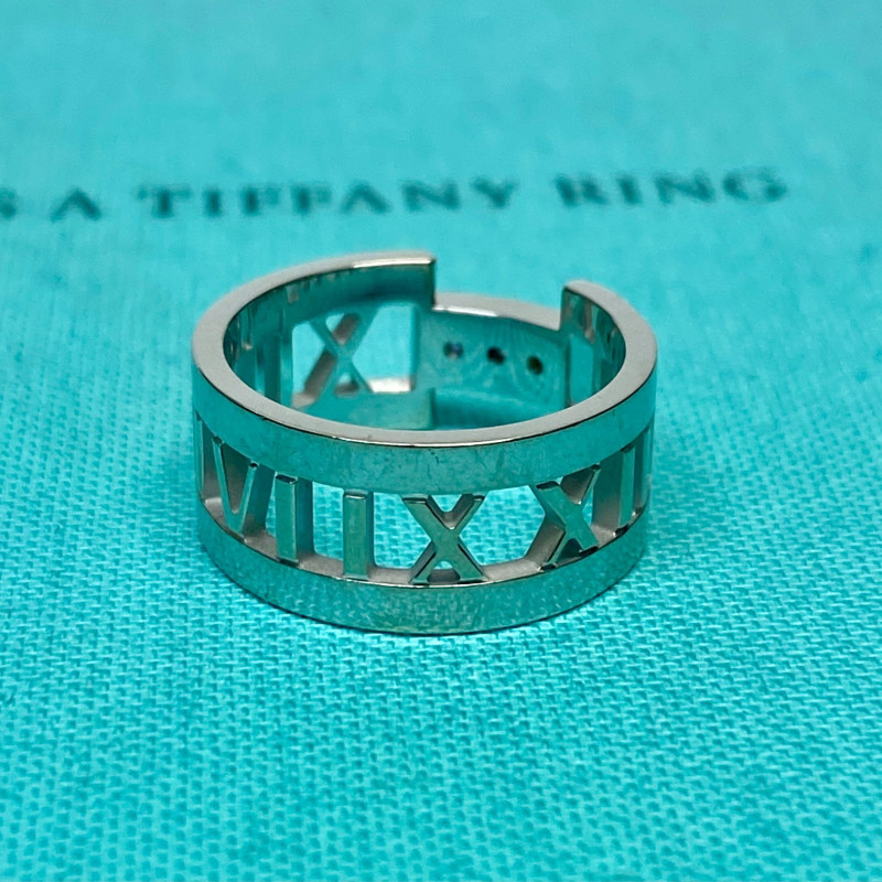 Tiffany & Co. Atlas 18K White Gold Three Diamond Open Band Ring Size 6