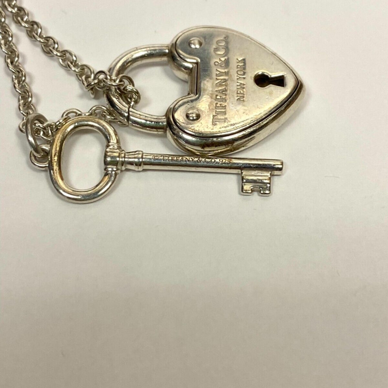 Rare Tiffany & Co Silver Heart Arc Padlock Charm and Key Necklace, 16 Inches Rare Tiffany & Co Silver Heart Arc Padlock Charm and Key Necklace, 16 Inches