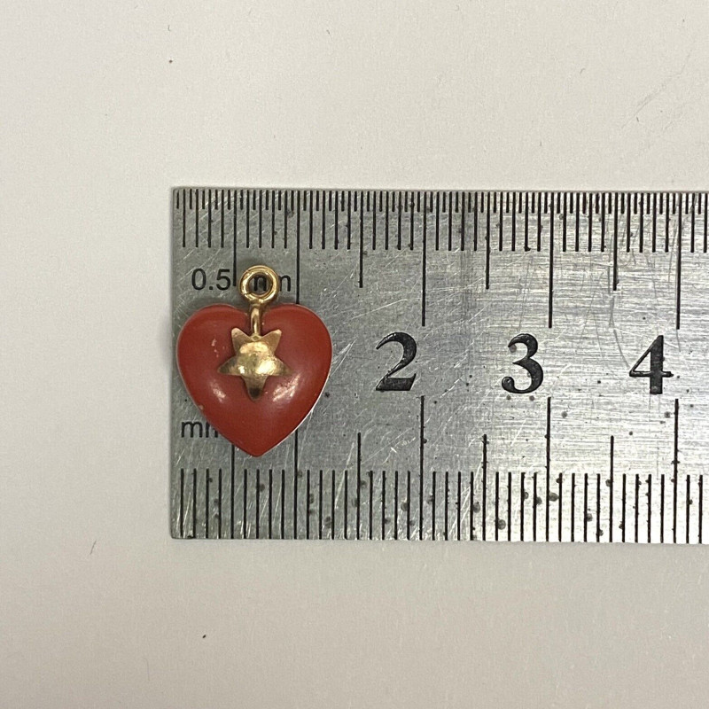 14 K Gold Red CORAL HEART CHARM 14 K Gold Red CORAL HEART CHARM