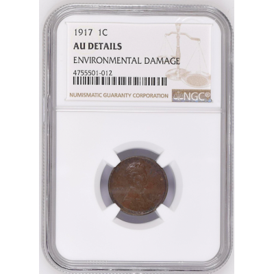 NGC 1917 1C LINCOLN CENTS,WHEAT REVERSE AU DETAILS ENVIRONMENTAL DAMAGE NGC 1917 1C LINCOLN CENTS,WHEAT REVERSE AU DETAILS ENVIRONMENTAL DAMAGE