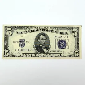 1934-D Series $5 Blue Seal Silver Certificate - Serial T50988100A