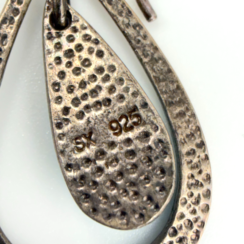 Vintage Sign Sterling SK Thailand Modern Teardrop Turquoise Drop Dangle Earrings