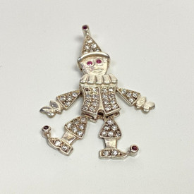 White Sapphires and Rubies Jointed Clown Silver Pendant