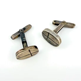 Vintage Elegant Oval Sterling Silver Cufflinks with a Cross Mid-Century Modern