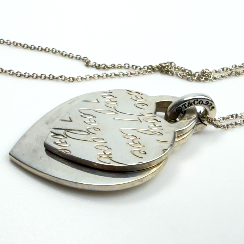 Authentic Tiffany & Co Notes I Love You Double Heart Pendant Silver Necklace 16”