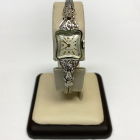 Vintage Ladies Gruen Precision 14K White Gold w Diamonds 17 Jewels