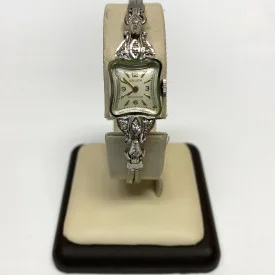 Vintage Ladies Gruen Precision 14K White Gold w Diamonds 17 Jewels