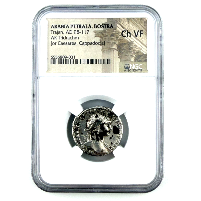 ARABIA PETRAEA, BOSTRA Trajan, AD 98-117 AR Tridrachm – NGC Ch VF