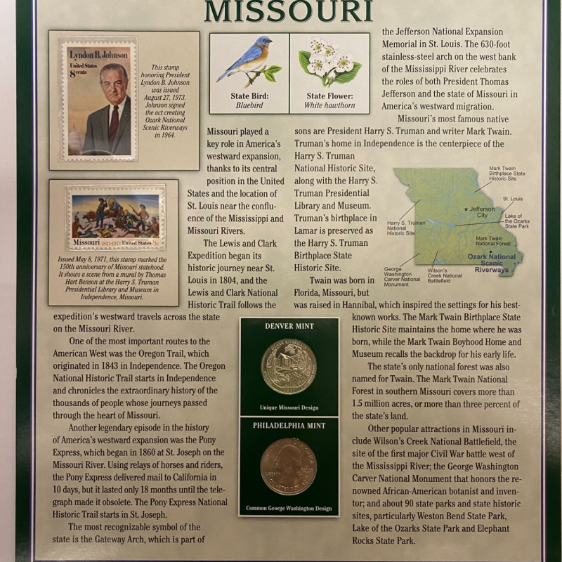 2017 Coins + Stamps MISSOURI State Quarter Set Collection P + D