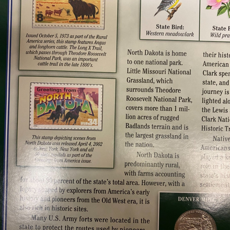 2016-P&D N. Dakota Roosevelt  Quarters, Postal Commemorative Society w/(2) Stamp