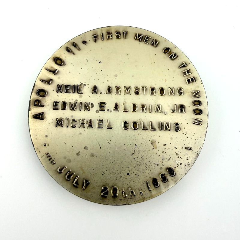 Apollo 11 NASA Space Moon High Relief Medal 2" Silvered Bronze Coin Medallion