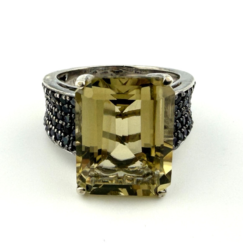 Large Rectangle Citrine Sterling Silver 925 Cocktail Ring Size 8, China