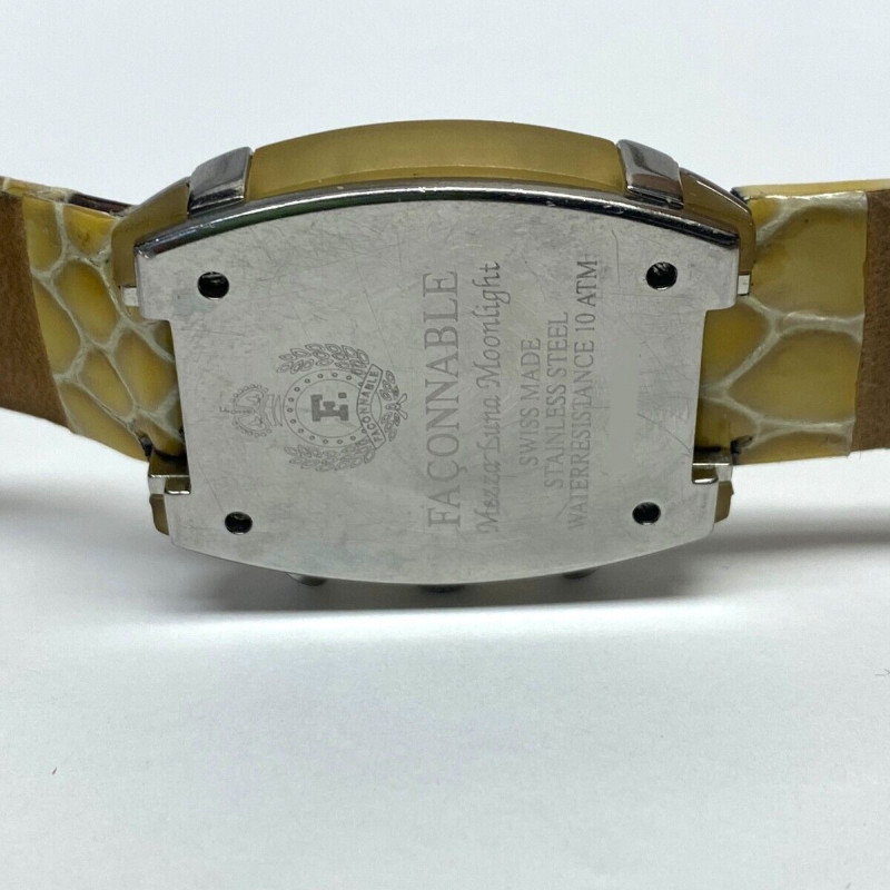 Woman Faconnable Diamond Mezza Luna Moonlight Watch Mother Of Pearl Dial Swiss