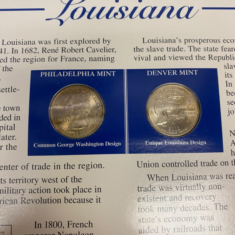 State Of Louisiana From Statehood Quarters & Stamps Collection