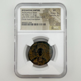 BYZANTINE EMPIRE Anonymous Issue AE Follis (Class A2-3) Christ bust/inscription