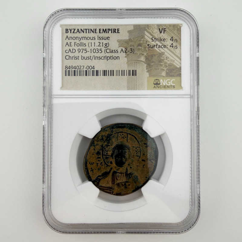 BYZANTINE EMPIRE Anonymous Issue AE Follis (Class A2-3) Christ bust/inscription