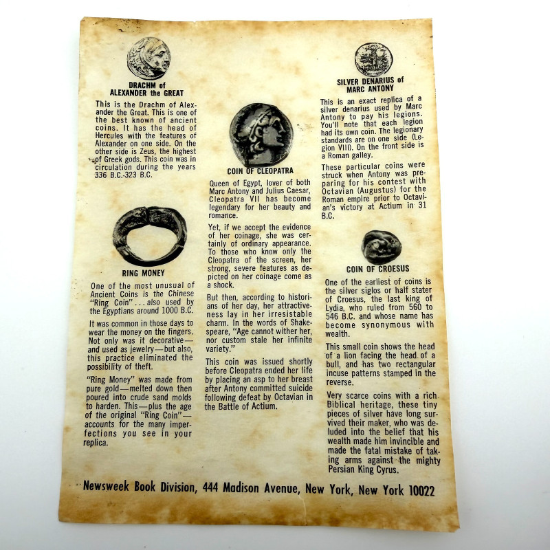 VTG 1950’s Ancient Coin Replica Set of 5 With Original Paper and Vinyl Folder