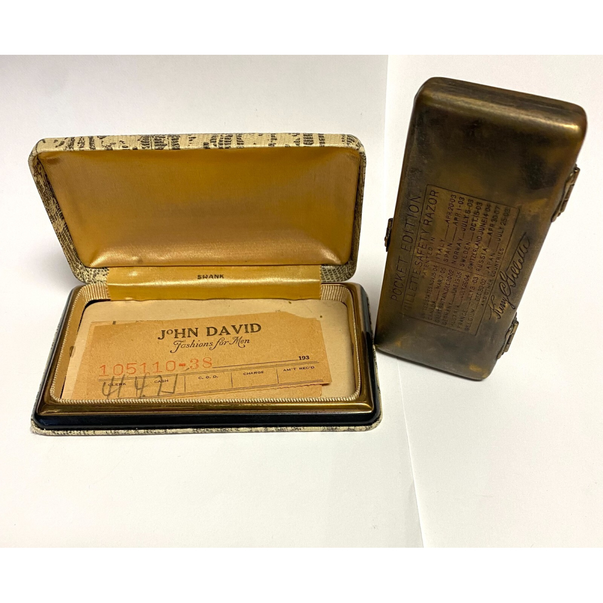 Vintage Gillette Pocket Edition Safety Razor Original Cases, John David Receipt