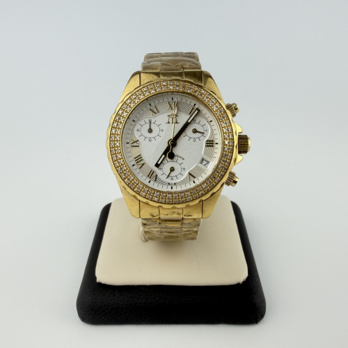 Techno Mania Real Diamond Bezel Chronograph Gold Stainless Steel Watch Techno Mania Real Diamond Bezel Chronograph Gold Stainless Steel Watch