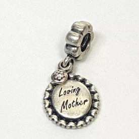 Authentic Pandora Charm Loving Mother Dangle 791127CZ W Suede Pouch