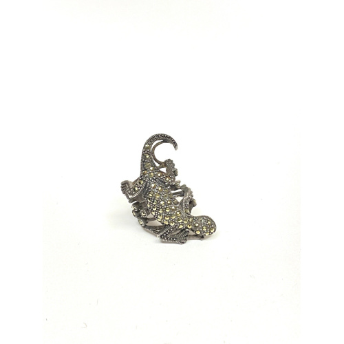 Antique Sterling Silver Marcasite lizard Ring Size 7 