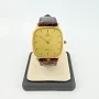 Vintage Omega 14K Gold 28mm Square Quartz Watch Brown Leather Strap