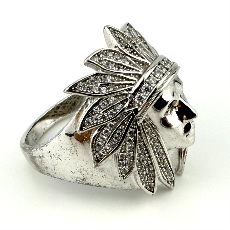 Zirconia Indian Head Chief Ring (Silver 925) Size 13.5