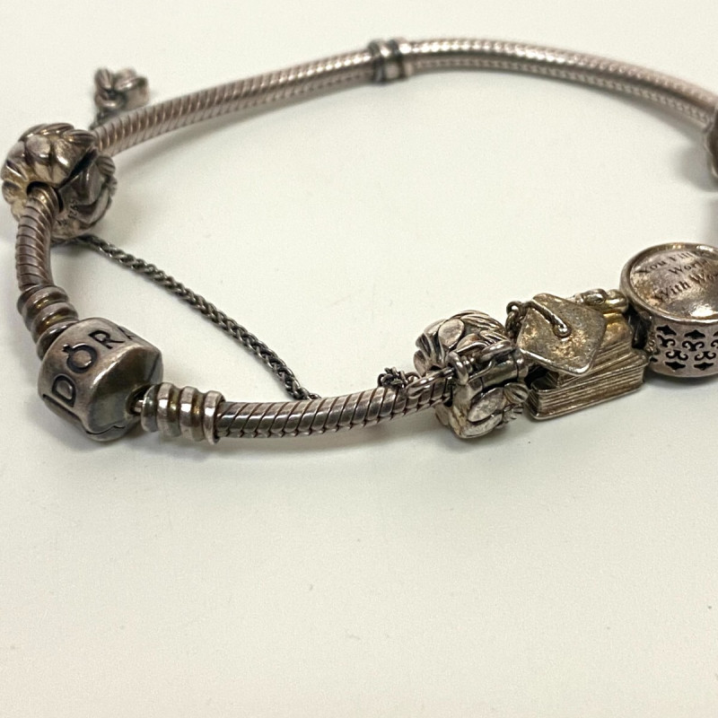 Pandora Solid Sterling Silver Multi-Charm Snake Bracelet 7 in, Box Pandora Solid Sterling Silver Multi-Charm Snake Bracelet 7 in, Box