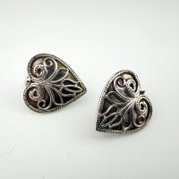 Vintage Sterling Silver Heart Stud Earrings with Floral Openwork – MMA UPM