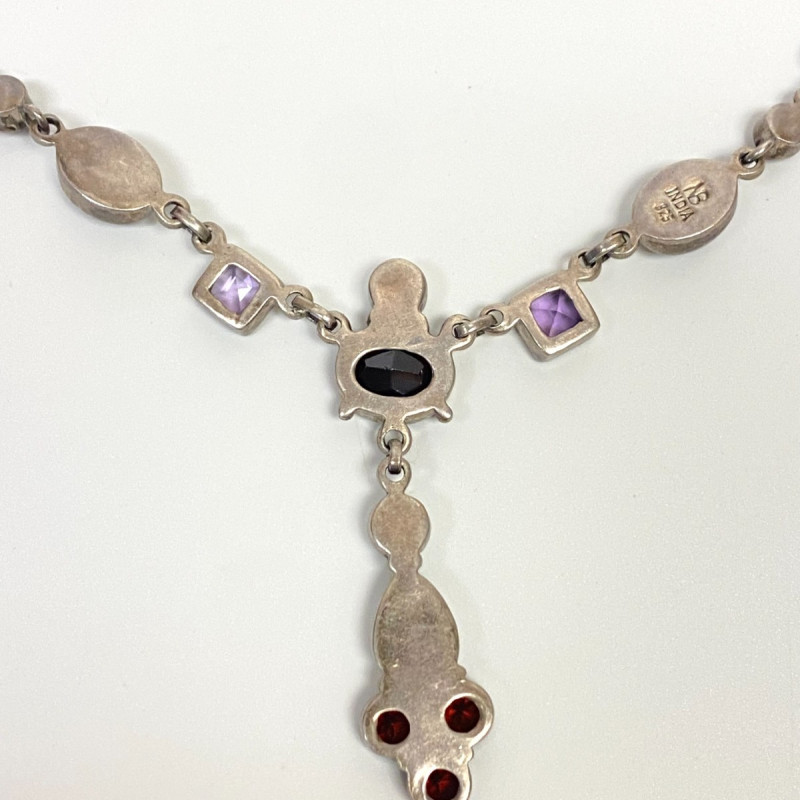 NICKY BUTLER STERLING UNUSUAL FESTOON DRAPE MOONSTONE, GARNET 17 NECKLACE