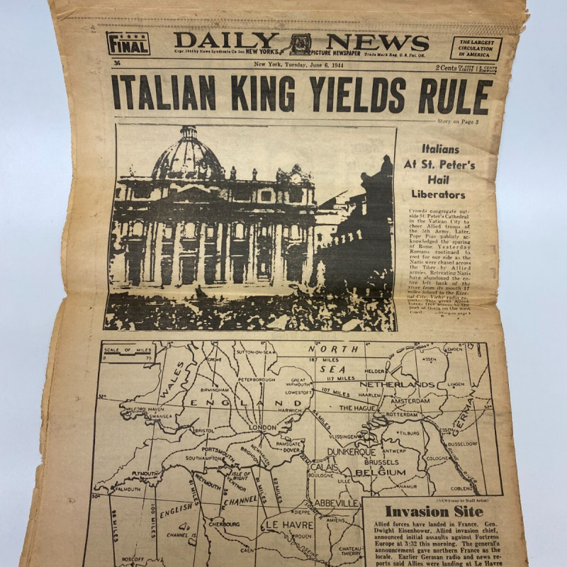 JUNE 6, 1944 D-DAY NEW YORK DAILY NEWS ICONIC NEWSPAPER RARE
