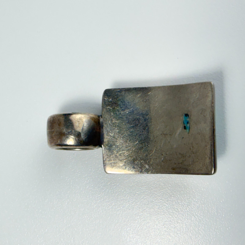 Vintage Mexican Sterling Silver Turquoise Curved Inlay Pendant - 14.9g