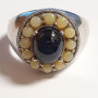 Blue Star Sapphire & Opal gems stones Silver 925 Ring, Size 12  Blue Star Sapphire & Opal gems stones Silver 925 Ring, Size 12