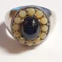 Blue Star Sapphire & Opal gems stones Silver 925 Ring, Size 12 
