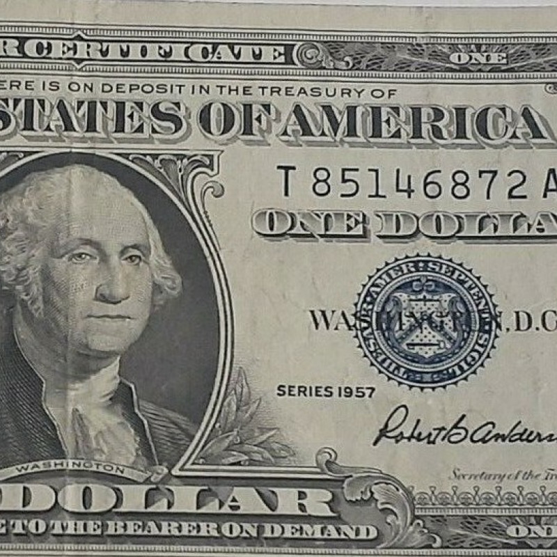 1957 One Dollar Bill Silver Certificate Average Circulated Blue Seal VG-AU