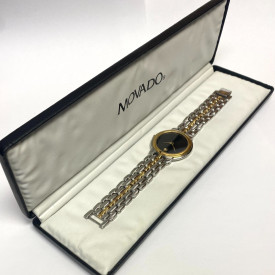 MOVADO TWO-TONE STAINLESS STEEL QUARTZ WOMENS WATCH WITH BOX, 35mm