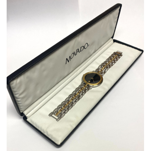 MOVADO TWO-TONE STAINLESS STEEL QUARTZ WOMENS WATCH WITH BOX, 35mm