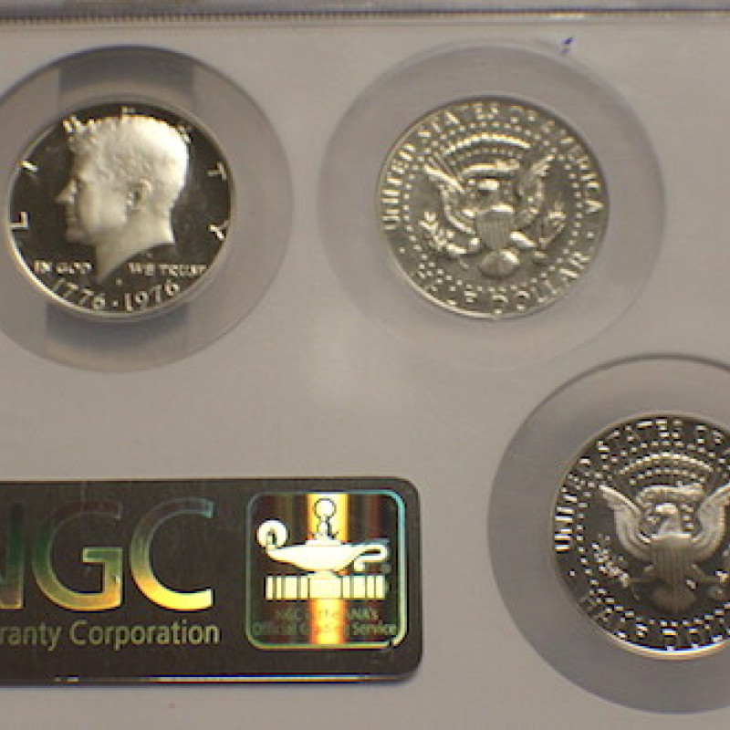 5- PIECE SILVER HALF DOLLAR SET BRILLANT PROOF 2 COINS ROTATED 