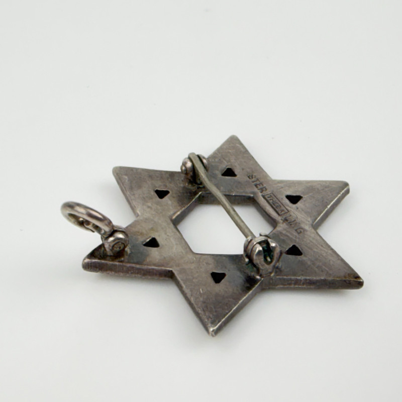 Vintage Cigned Theda Sterling Silver and Marcasite Star of David Pendant Brooch