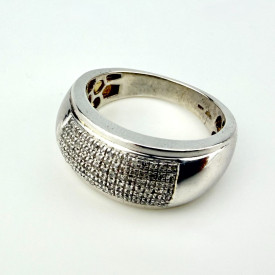 Sterling Silver 925 Pave Diamond Wide Band Ring Mens Size 11.5