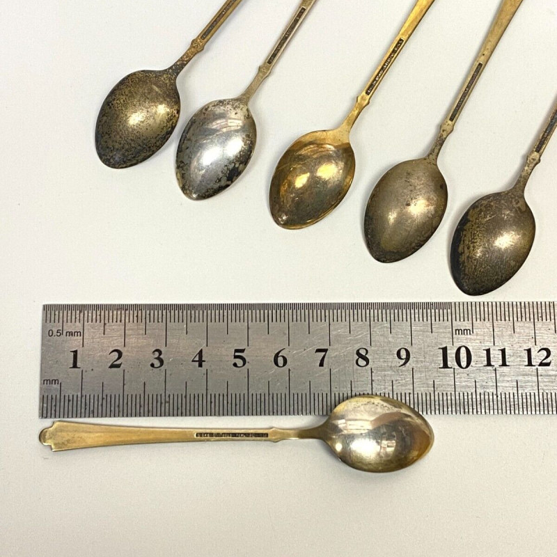 6 Demitasse Spoon Set Enamel Gilt Sterling Silver Ela Denmark