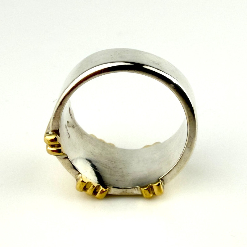 Vintage Zolotas 950 Silver 14k Yellow Gold Wide Band Ring Size 6.5