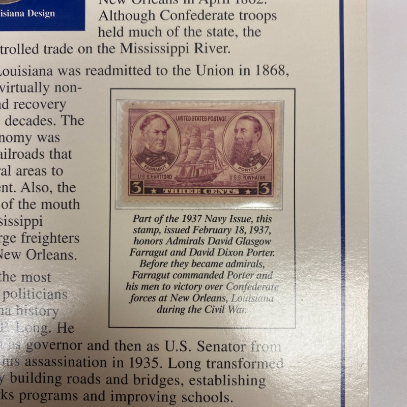 State Of Louisiana From Statehood Quarters & Stamps Collection
