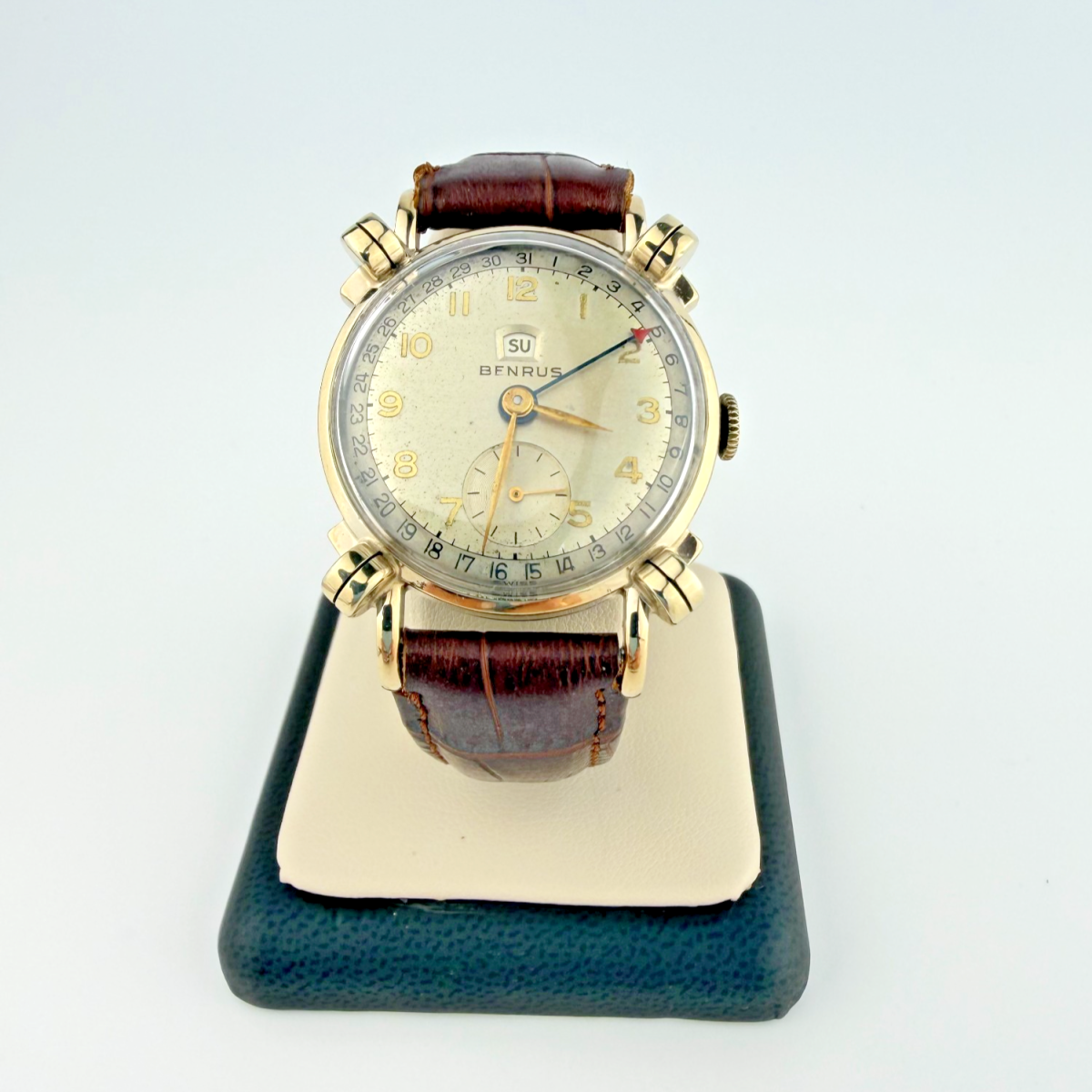 Vintage Benrus 10K Gold Plate Calendar Watch Day Date Mechanical Working
