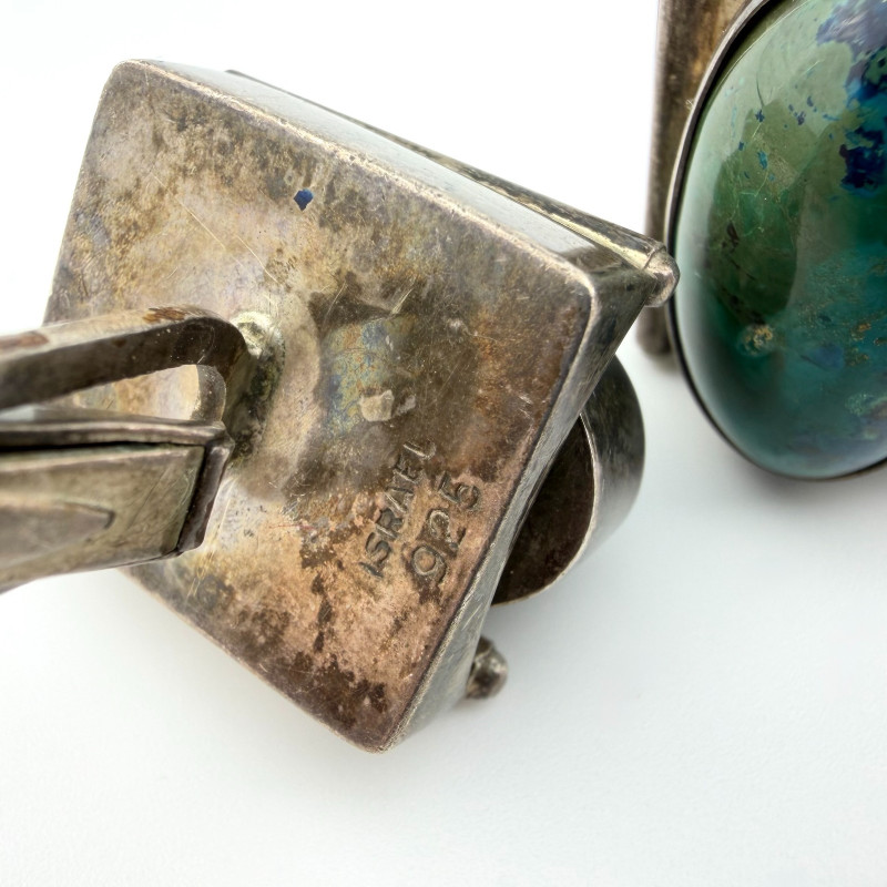 Vintage Israel Sterling Silver Blue Green King Solomon Eilat Stone Cufflinks
