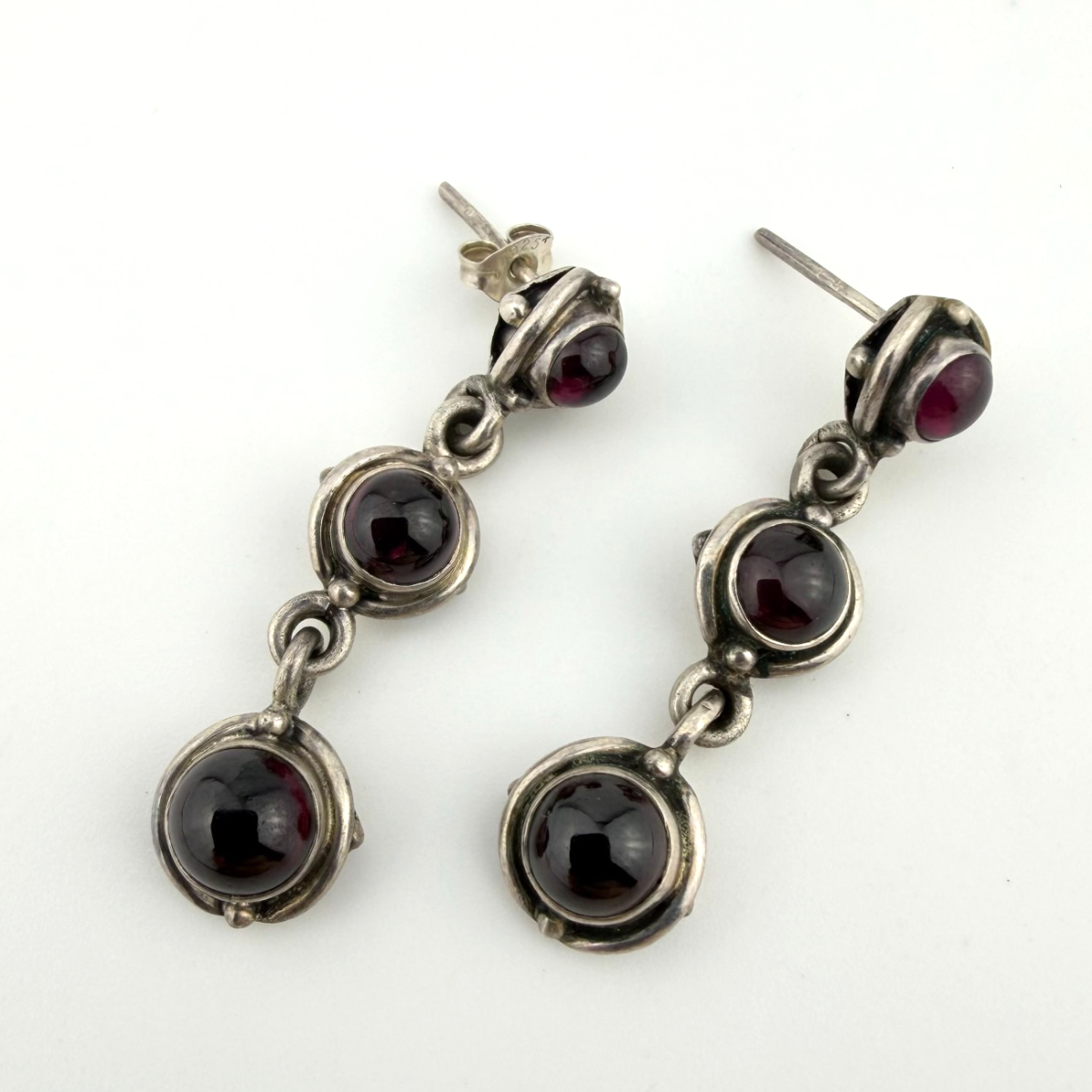 Vintage Nicky Butler Sterling Silver Garnet Drop Earrings Boho Style - Nicky Butler
