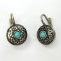 Vintage Openwork Silver Round Earrings with Turquoise