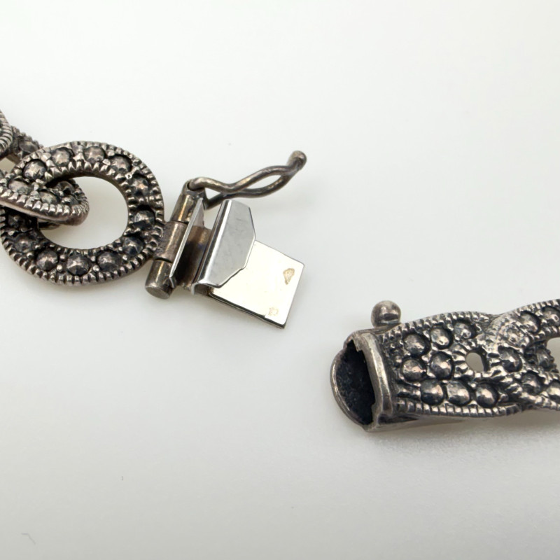 Vintage Judith Jack Signed Sterling Silver Marcasite Link Necklace