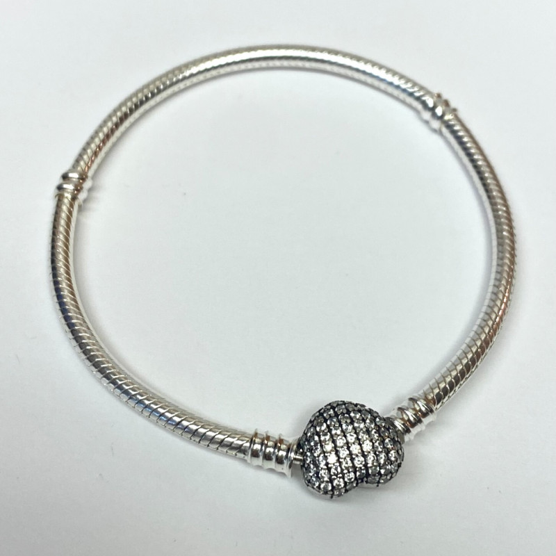 Authentic Pandora Pave HEART MOMENTS Charm bracelet 18cm CZ clip logo Silver AL